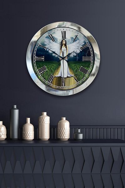 Kasva Concept Gift 36 cm Chrome Metal Angel Wall Clock