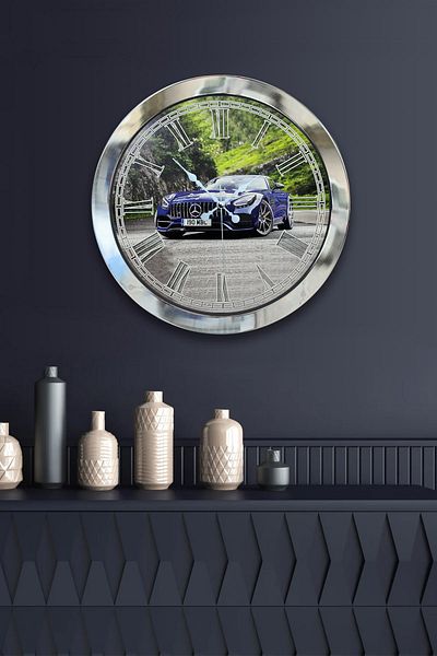 Kasva Concept Gift 36 cm Chrome Metal Mercedes Wall Clock