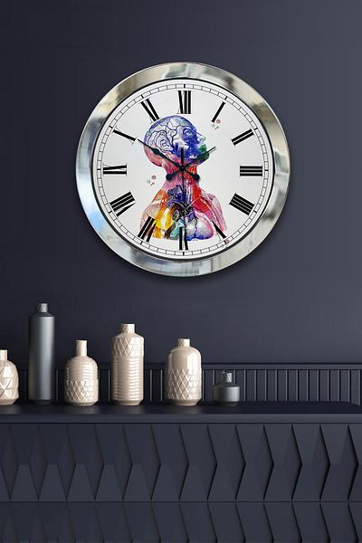 Kasva Concept Gift 36 cm Chrome Metal Human Wall Clock