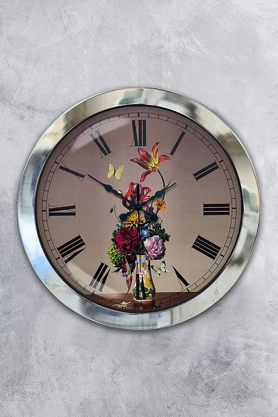 Kasva Concept Gift 36 cm Chrome Metal Flower Wall Clock