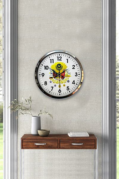 Kasva Concept Gift 40 cm Chrome Metal Ottoman Coat of Arms Wall Clock