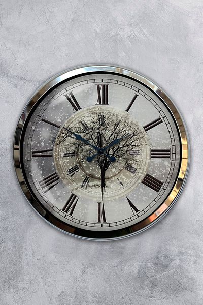 Kasva Concept 40 cm Chrome Metal Winter Day Wall Clock