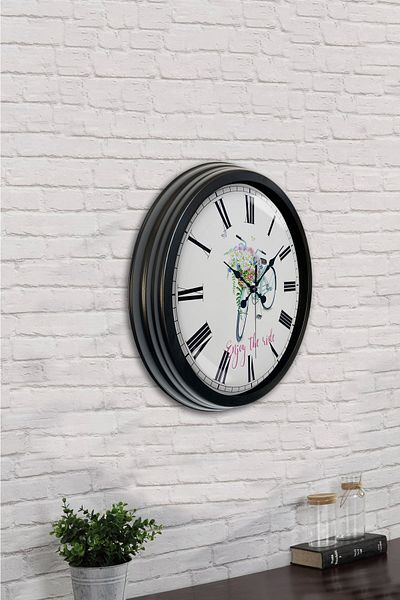 Kasva Concept Δώρο 40 εκ. Μαύρο Μεταλλικό Ρολόι Τοίχου Ποδηλάτου