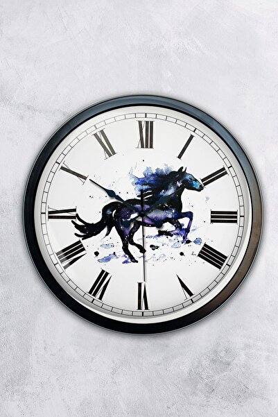 Kasva Concept هدية ساعة حائط معدنية سوداء مقاس 40 سم على شكل حصان