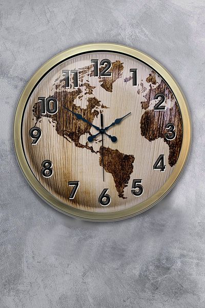 Platin Saat Gift 40 cm Antique Metal Map Wall Clock