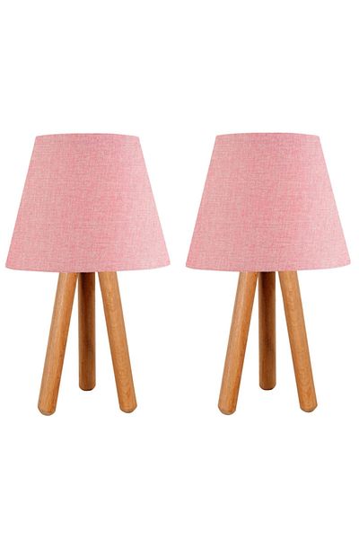 EvLight Set of 3 Chandelier and Nightstand Wooden Lampshade Pink