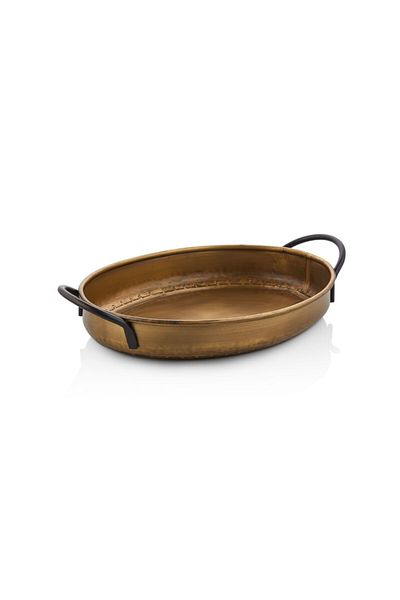 LUCKYHOMES 2-Piece Oval Gold Tray Vintage, Antique 2-Piece Presentation Tray Galvanized Stainless Special Series
