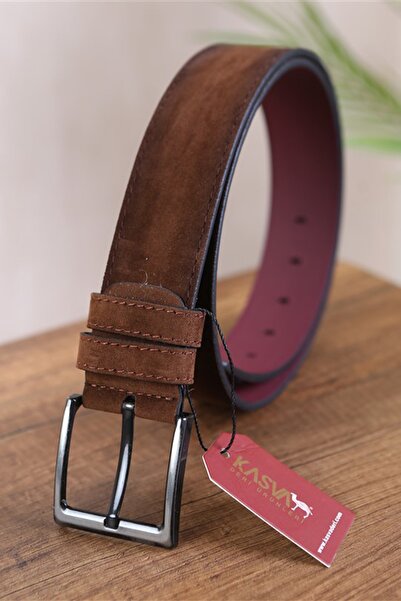 KASVA DERİ 4.Cm Brown Suede Faux Sports Belt