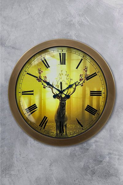 Kasva Concept Gift 36 cm Antique Metal Deer Wall Clock