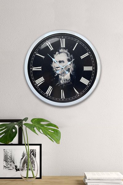 Kasva Concept Δώρο 40 εκ. Λευκό Μεταλλικό Ρολόι Τοίχου Ataturk