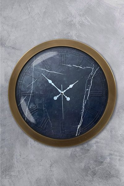 Kasva Concept Gift 36 cm Antique Metal Black Marble Wall Clock