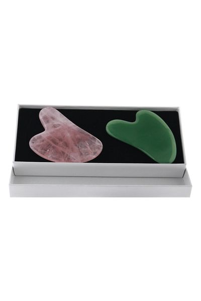 İLTERUS Natural Stone Pink Quartz Heart Gua Sha And Aventurine Heart Gua Sha Massage Stone Set
