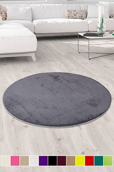 Bonny Home Elite Antrasit Leke Tutmaz Yıkanabilir Kaymaz Yuvarlak Peluş Halı ...