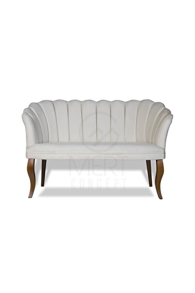 Mert Concept Papatya Çay Seti Koltuk Krem Ikili Kanepe Ahşap Ceviz Ayak Salon...