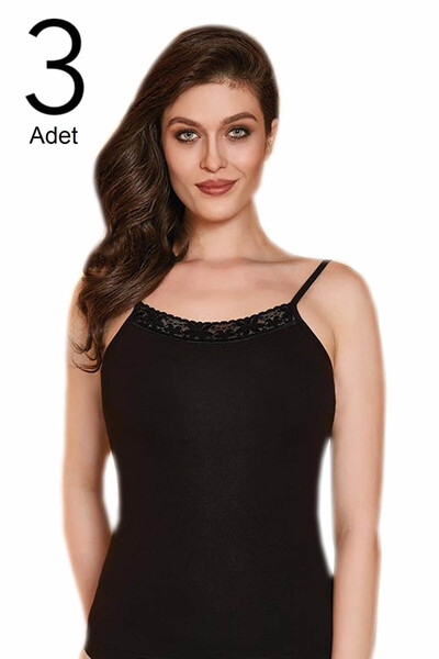 Berrak Kadın Siyah 3'lü Paket  Likralı İp Askılı Atlet ELF568BER2126CCM3