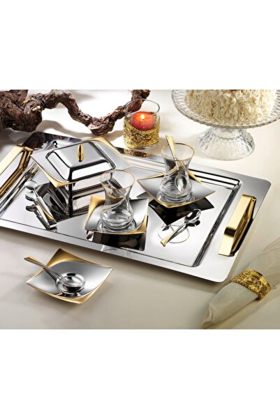 Tiamo Gold Paslanmaz Çelik Çay Seti Bardaklı