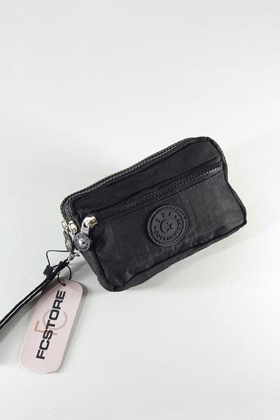FCSTORE Portofel negru unisex, impermeabil, cu 3 compartimente, cu fermoar frontal