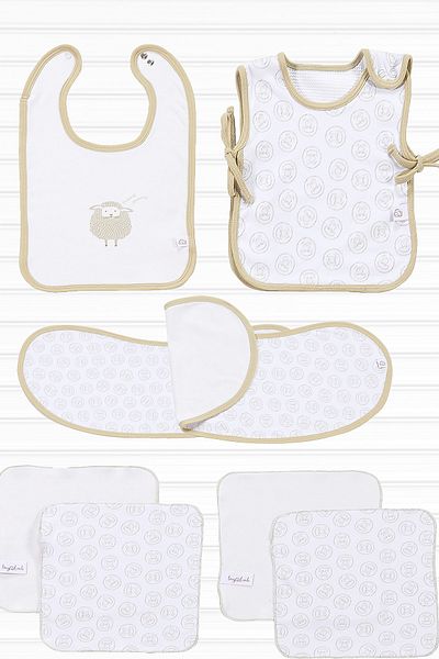 tinylamb Lamb Baby Feeding Set Organic Cotton 8 Piece Bib Shoulder Mouth Diaper