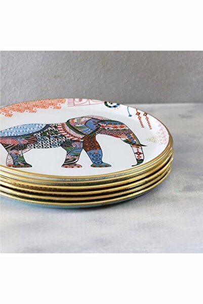 Glore 26cm Filli Beyaz Dekoratif Porselen Servis Tabağı - Tekli