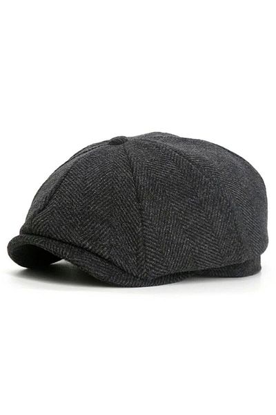 şapkadan Herringbone Dark Gray Winter Stitching Fabric Peaky Blinders Men's Hat Cap
