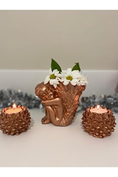 Çapaart Çicekli Melek Mumluk Set