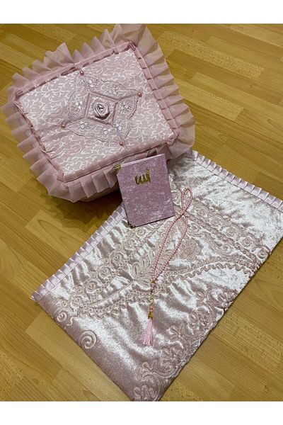 AYHANHOME Bridal Model 4 Piece Powder Velvet Prayer Mat Dowry Bundle Bride Groom Set