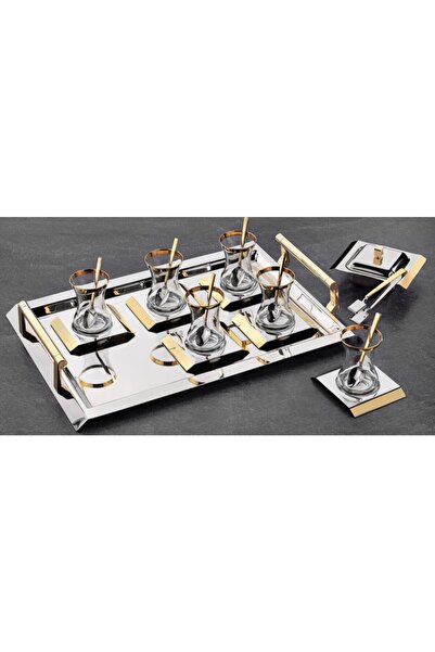 Tiamo Punto Gold Selçuklu Paslanmaz Çelik Çay Seti Bardaklı