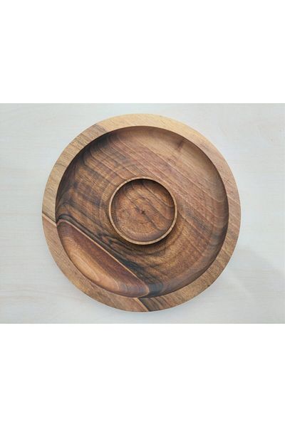 Timber Ahşap Walnut Natural Wooden Nuts Chips Cheese Breakfast Serving Presentation Plate 23x23x2