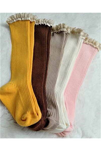 BEBEĞİME ÇORAP Чорапи до коляното с дантела за бебешки момичета / Комплект от...
