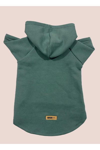 Monopetz Hooded Sweatshirt Dog and Cat Outfit - Plain Dark Green - Size S