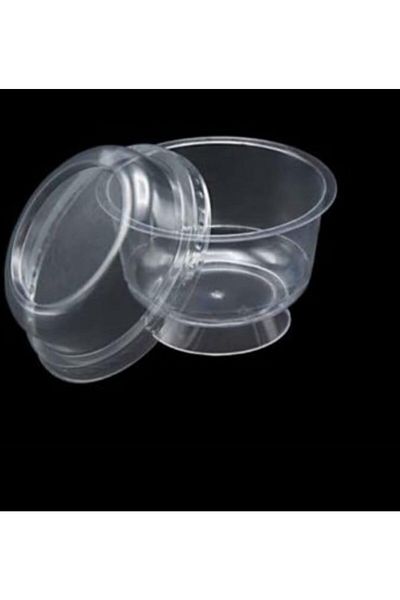 14Süs Plastic Crystal Dessert Container - 180Cc 25 Pieces with Lid, Disposable Magnolia Bowl