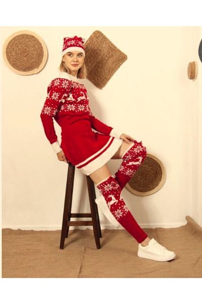 A&O Style Christmas Dress Set Women's Three Pieces Christmas Red Mini