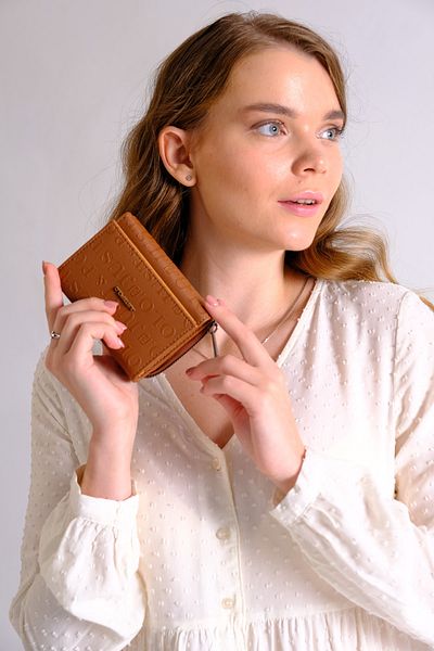 Just Polo Women's 6 Cards 1 ID Compartment Embossed Printed Vegan Wallet with Snap and Zipper Closure