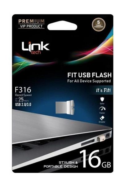 Linktech ذاكرة فلاش USB صغيرة الحجم تك فيت بريميوم 16 جيجابايت بسرعة 25 ميجابايت/ثانية