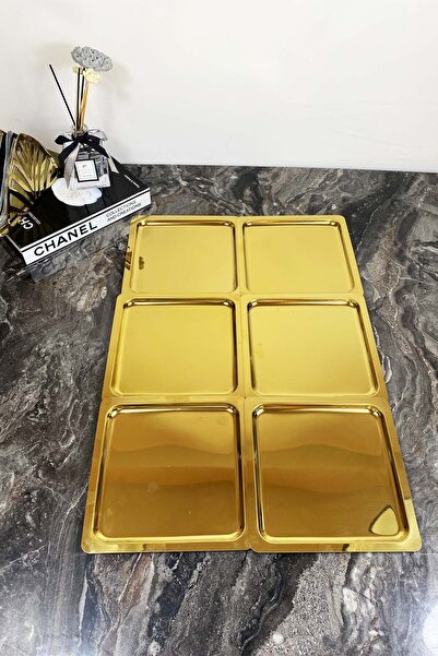 Selim Aras Home 6'lı Kare Tepsi Titanyum Kaplama Gold
