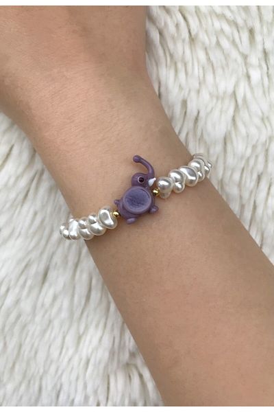 PEONY - peonyofficiall Gray Elephant and Pearl Glass Murano Bracelet