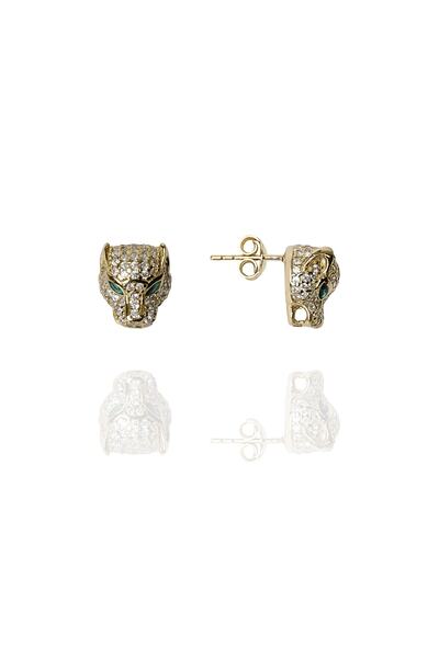 ENCİLİ SİLVER 925 Ayar Gümüş Özel Tasarım Panter Model Gold Renk Kadın Küpe