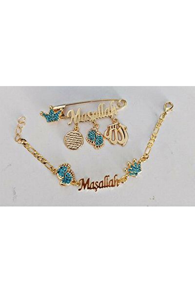 Zirve Gold Plated - Baby Bracelet and Mashallah Pin
