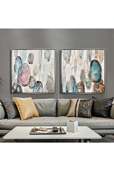 Markazip Gümüş Metal Çerçeveli 70x70cm Ikili Kanvas Tablo Lk493-g