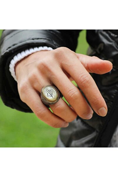 Candie Silver Sedef Taşlı Elif Vav 925 Ayar Gümüş Erkek Yüzük