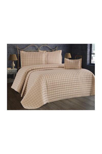 İpekçe Nakışlı Yatak Örtüsü Tek Kişilik Yıldız Capuccino