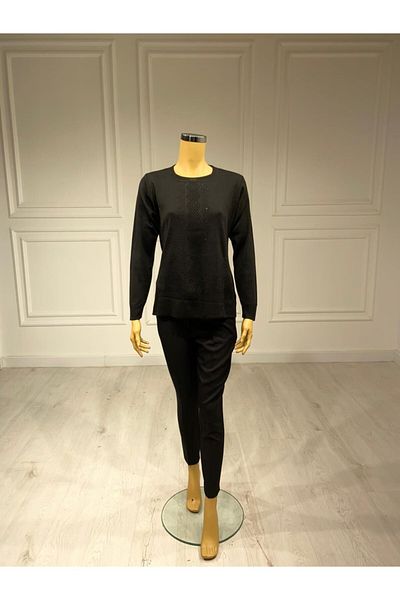 GÜRKA N 0 Pulover tricotat negru cu model cu guler de piatră
