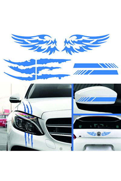 MegaSticker Pachet de 3 autocolante pentru vedere din spate, aripă, gheare de monstru, albastru