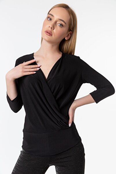 Laranor Siyah Kruvaze Kesim Truvakar Kol Bluz