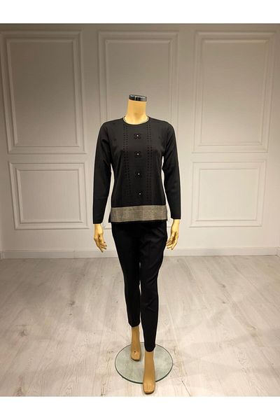 Gürkan Triko Pulover de tricotaje negru cu decolteu Gürkan