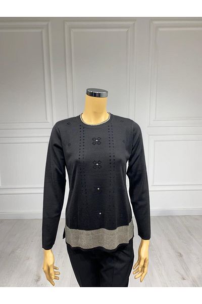 Gürkan Triko Pulover de tricotaje negru cu decolteu Gürkan