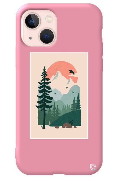 WANNA PROTECT iPhone 13 Pink Color Wild Oak Velvet Patterned Silicone Phone Case