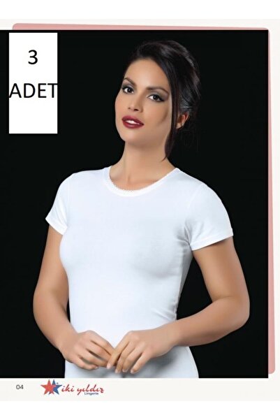 İki Yıldız Kadın 3'lü Ribana Pamuklu Yarım Kollu Atlet