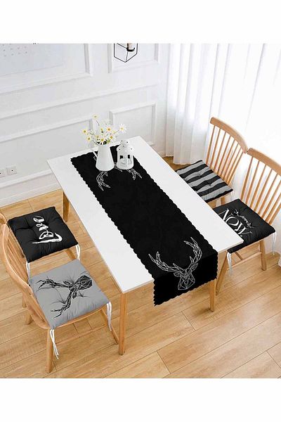 Realhomes Set modern, cu design Black Deer, format din 4 perne pentru scaune puf și 1 pasaj