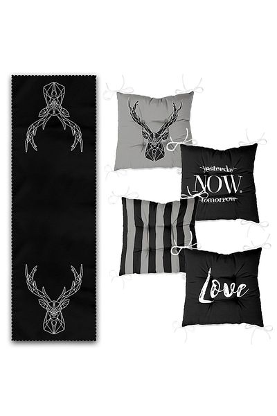 Realhomes Set modern, cu design Black Deer, format din 4 perne pentru scaune puf și 1 pasaj